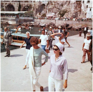Iconic Italian Summer Vacation Style Icons: Marisa Berenson, Jackie Onassis, Marella Agnelli, Audrey Hepburn, Monica Vitti, and Isabella Rossellini