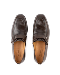 Top view of elegant women’s monk strap loafer showcasing minimalist design and fine Italian leather